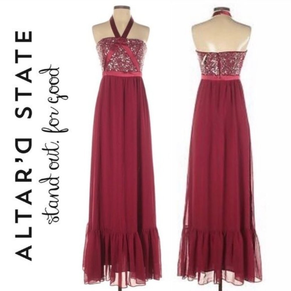 NWT Altar'd State‎ Women Sz Large Holiday Corabeth F78 Red Sequin Formal Dress